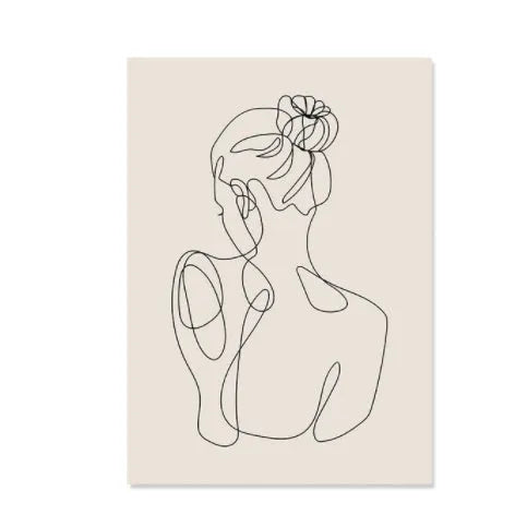 Abstract line art painting of an animal on a frameless canvas, boho home decor.