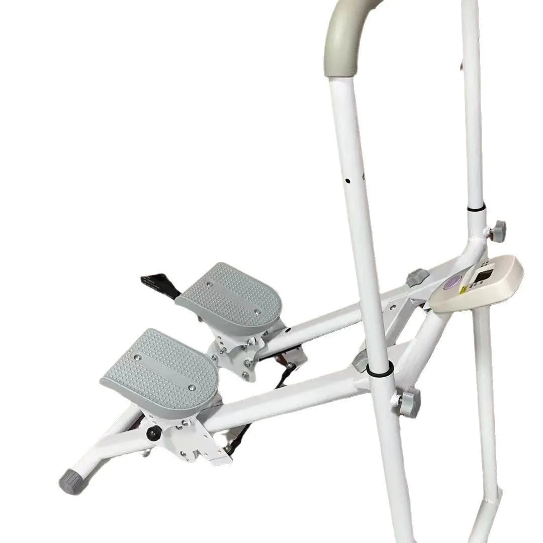 Starlight White foldable multifunction treadmill with integrated overhead climbing frame.