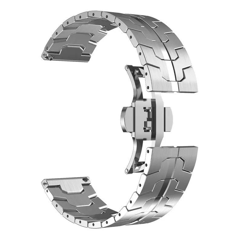Stainless steel replacement watch band for Samsung Watch models in silver and black colour options