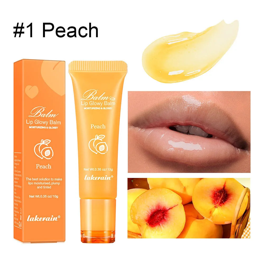 Women's lip gloss in berry, grape, grapefruit and yellow peach flavours with natural finish