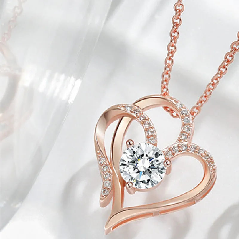 Women's 925 silver heart necklace in rose gold, white gold, and yellow gold plating options