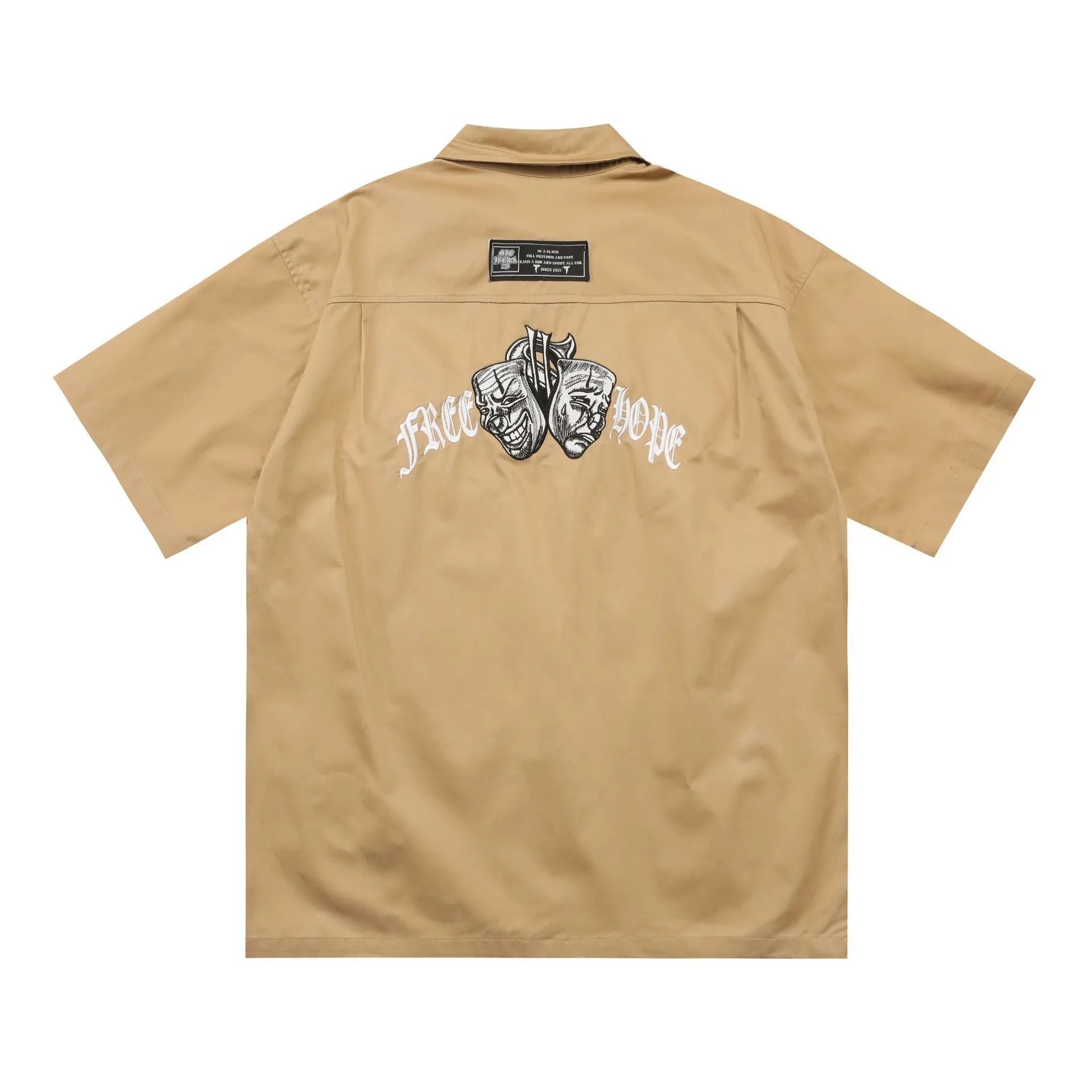 Men's black plus size loose fit cotton shirt with embroidery detailing on half sleeves
