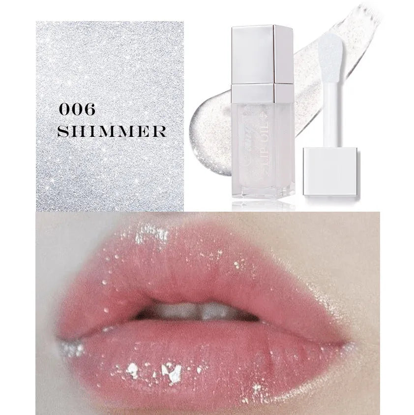 Mint flavour lip gloss stick in twist-up tube showing sheer glossy finish on lips