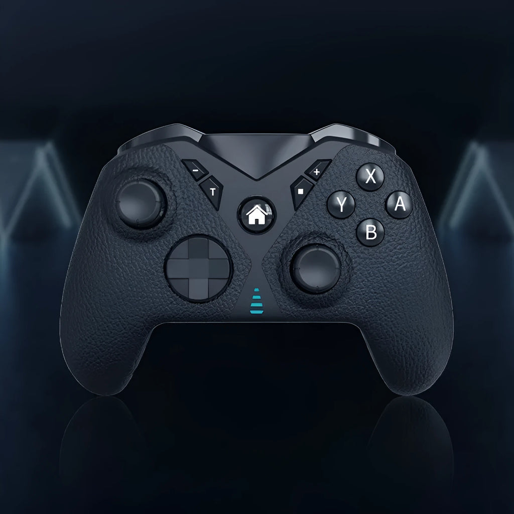 Black wireless game controller with leather pattern texture for Nintendo Switch and mobile phones.