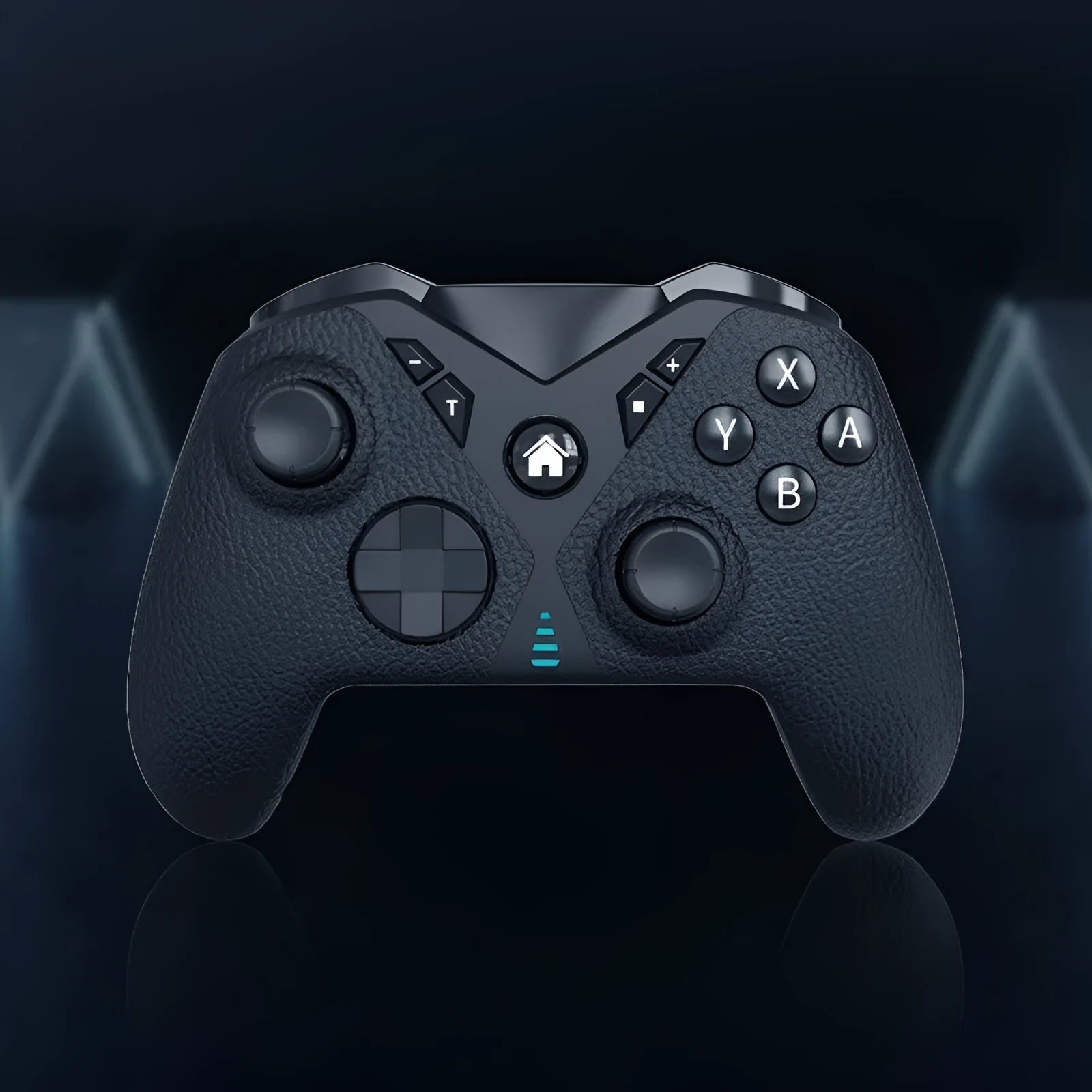 Black wireless game controller with leather pattern texture for Nintendo Switch and mobile phones.