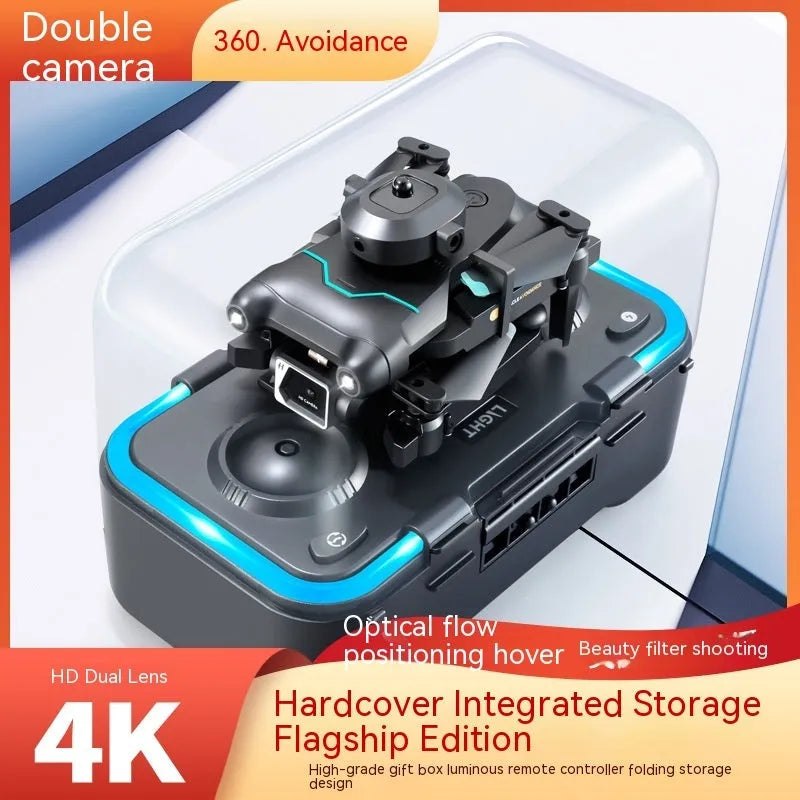 Four-axis aerial photography drone with obstacle avoidance sensors and camera, measuring under 30cm