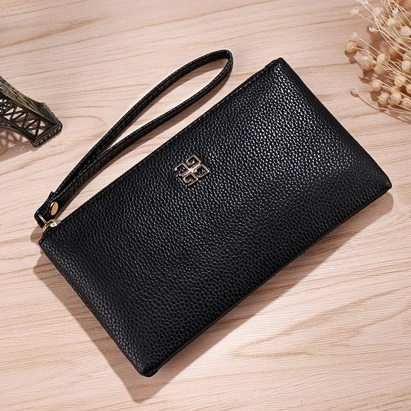 55-inch long PU leather phone wallet handbag with zipper closure in multiple colour options