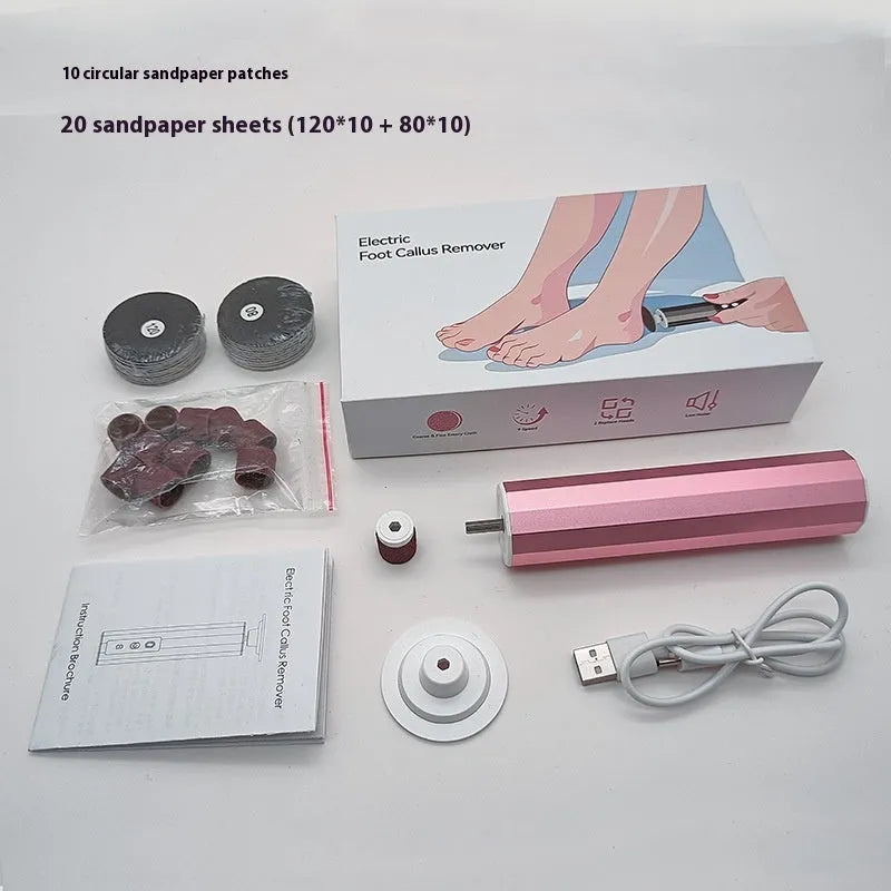 Electric foot callus remover and nail trimmer set with USB cable and exfoliating discs