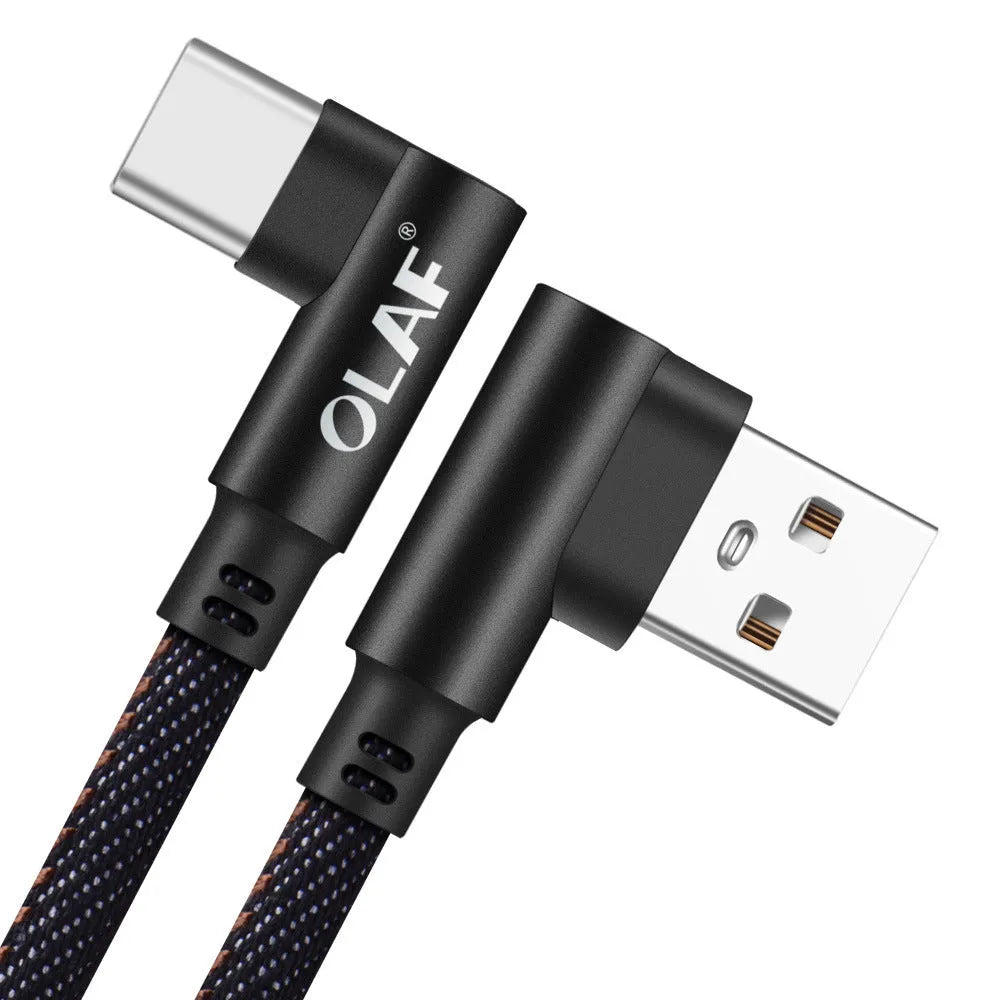 Denim braided fast charging USB cable with aluminium alloy connectors in black blue and red