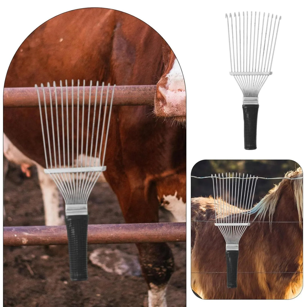 Black stainless steel pet grooming rake comb measuring 33cm for dogs and horses