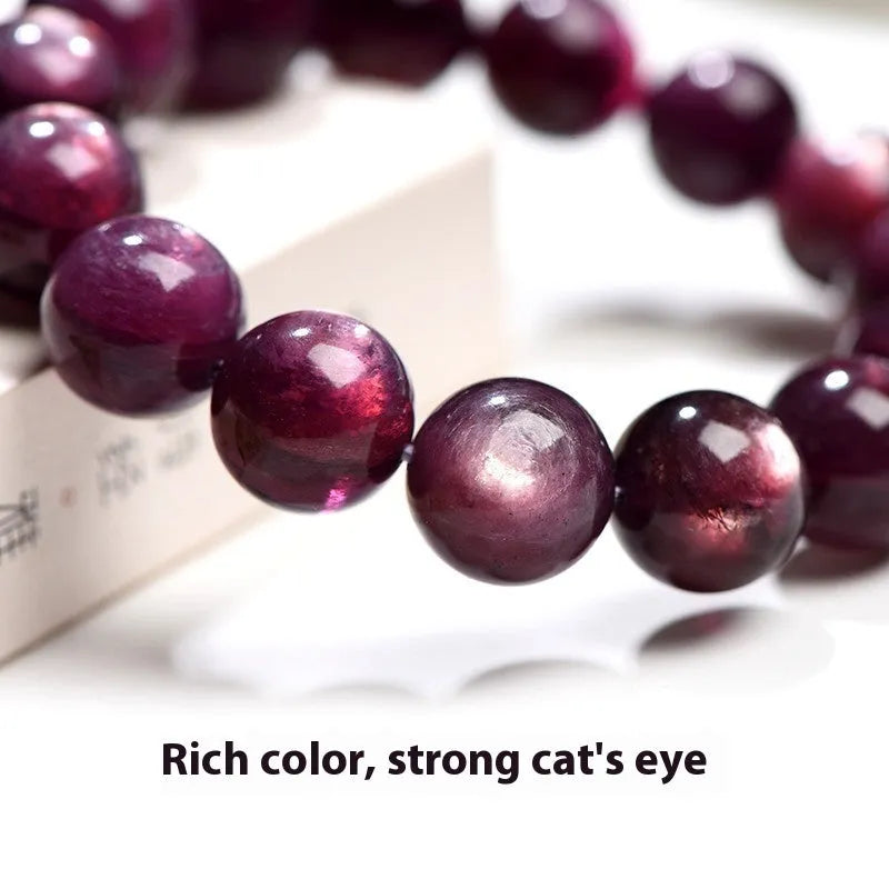 Natural purple lepidolite crystal bracelet with polished round beads in geometric shape