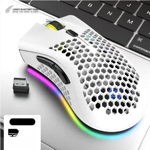 BM600 hollow-out wireless gaming mouse with luminous charging in black, cyan or white colours