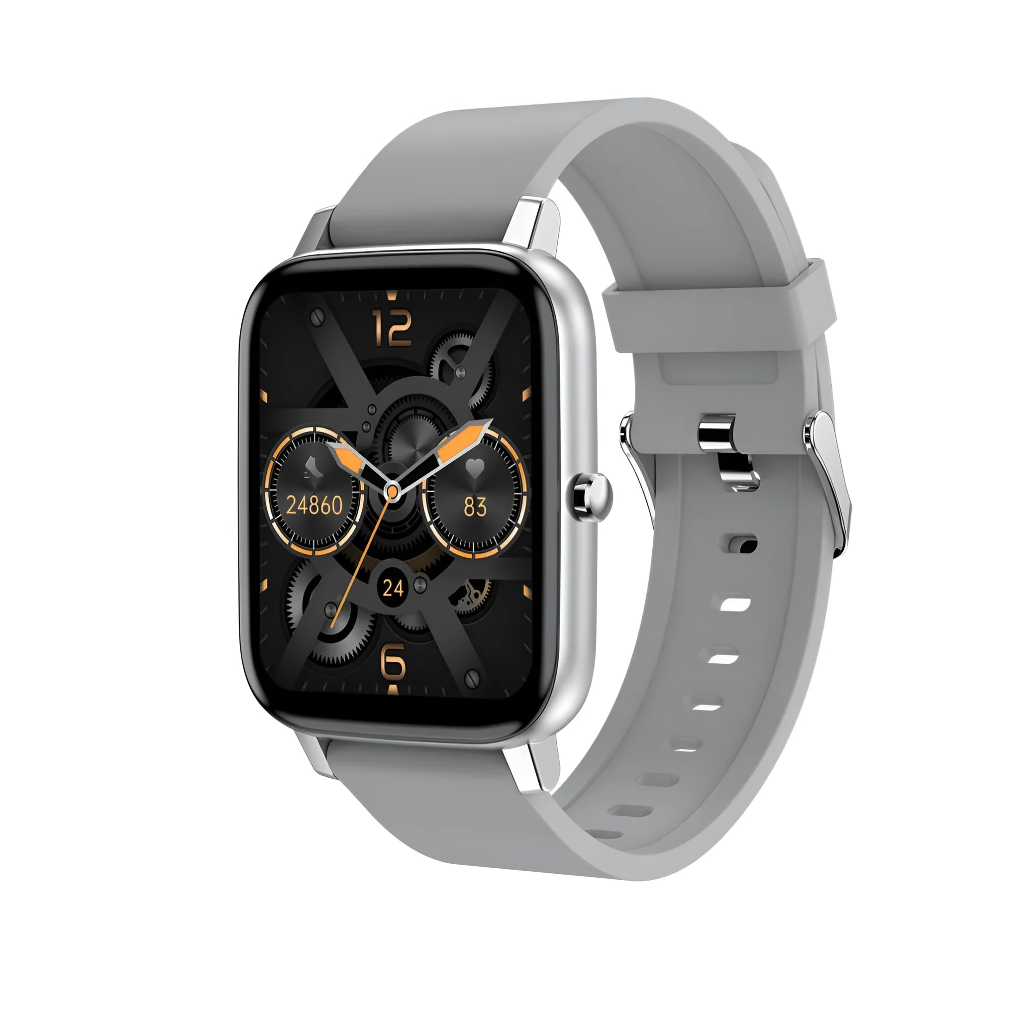 H80 sports smart watch with silicone strap on a wrist, showing a watch face displaying heart rate and blood oxygen data.