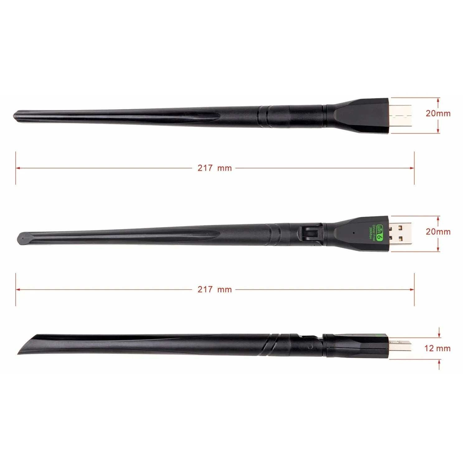 Black USB WiFi6 wireless network adapter with driver-free installation for computers.