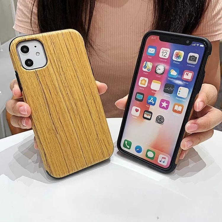 Natural wood iPhone case in back cover style showing timber grain patterns