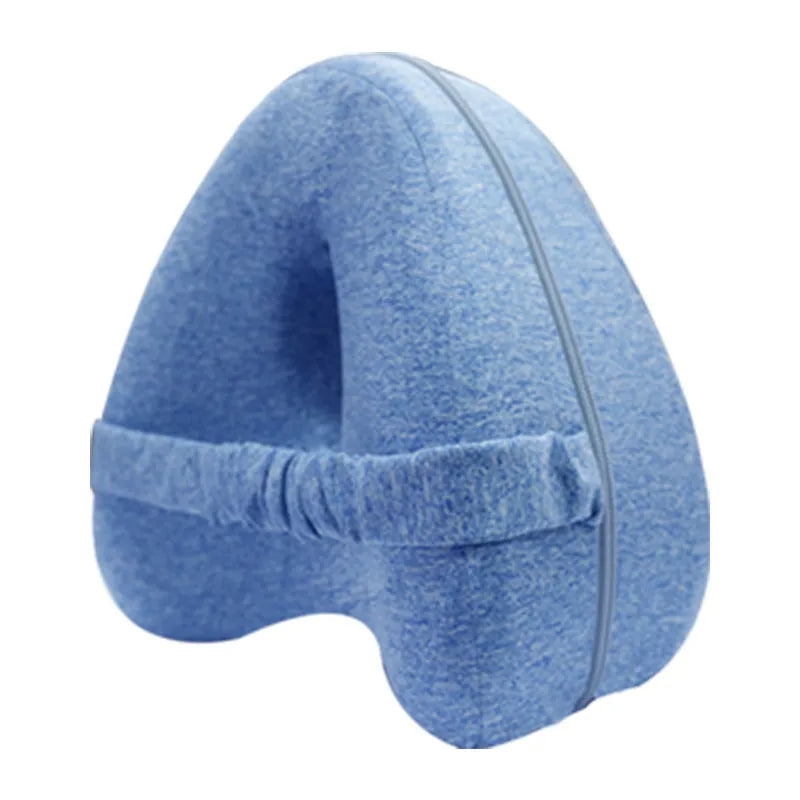 Love heart-shaped memory foam leg pillow in blue colour showing contouring support design