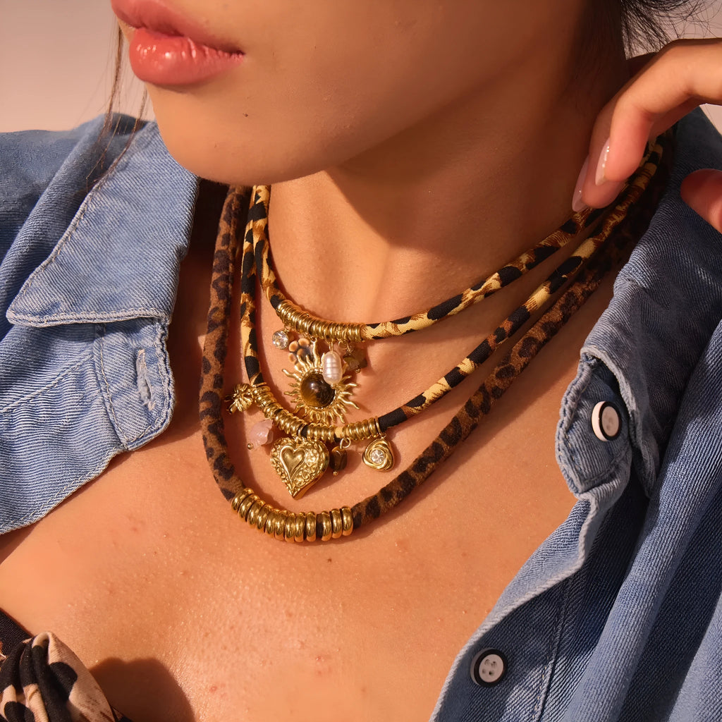 Leopard Series stainless steel necklace with geometric pendant on adjustable chain