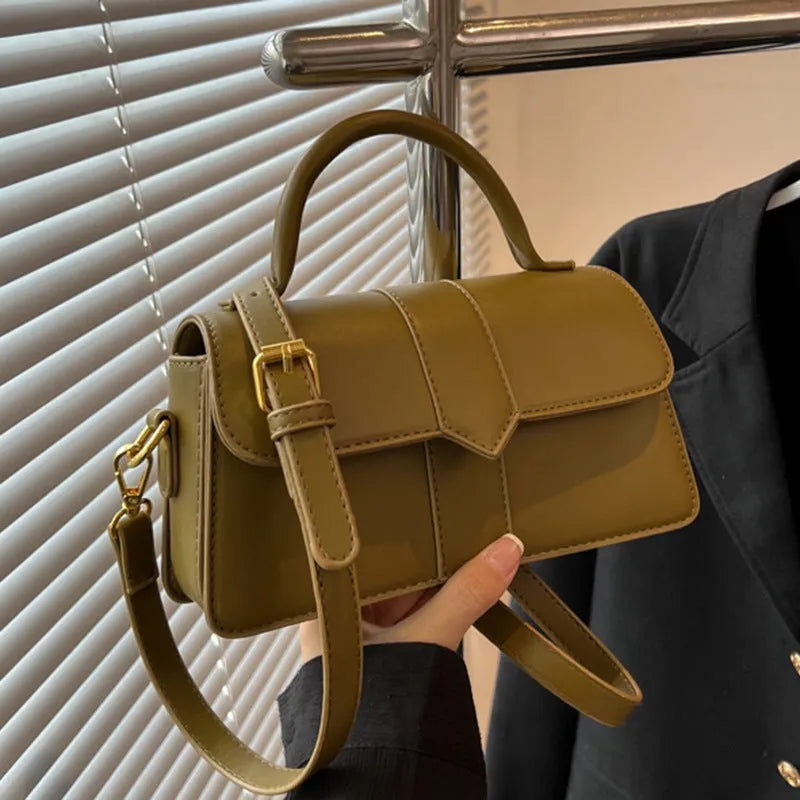 Women's PU messenger bag in horizontal square shape with sandwich pocket and file organiser interior