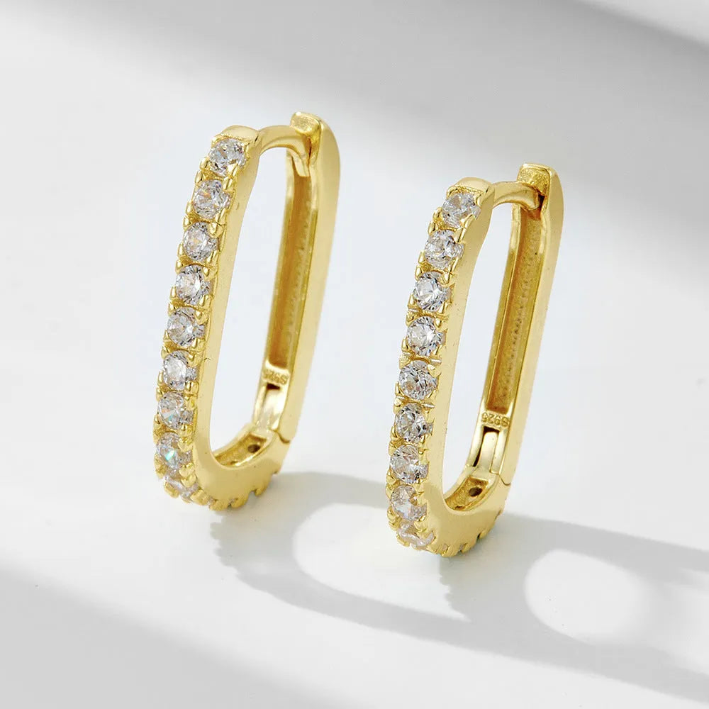 S925 sterling silver oval zircon clip earrings with geometric design
