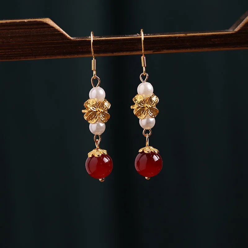 Vintage court style geometric drop earrings with electroplated finish for han cheongsam outfits