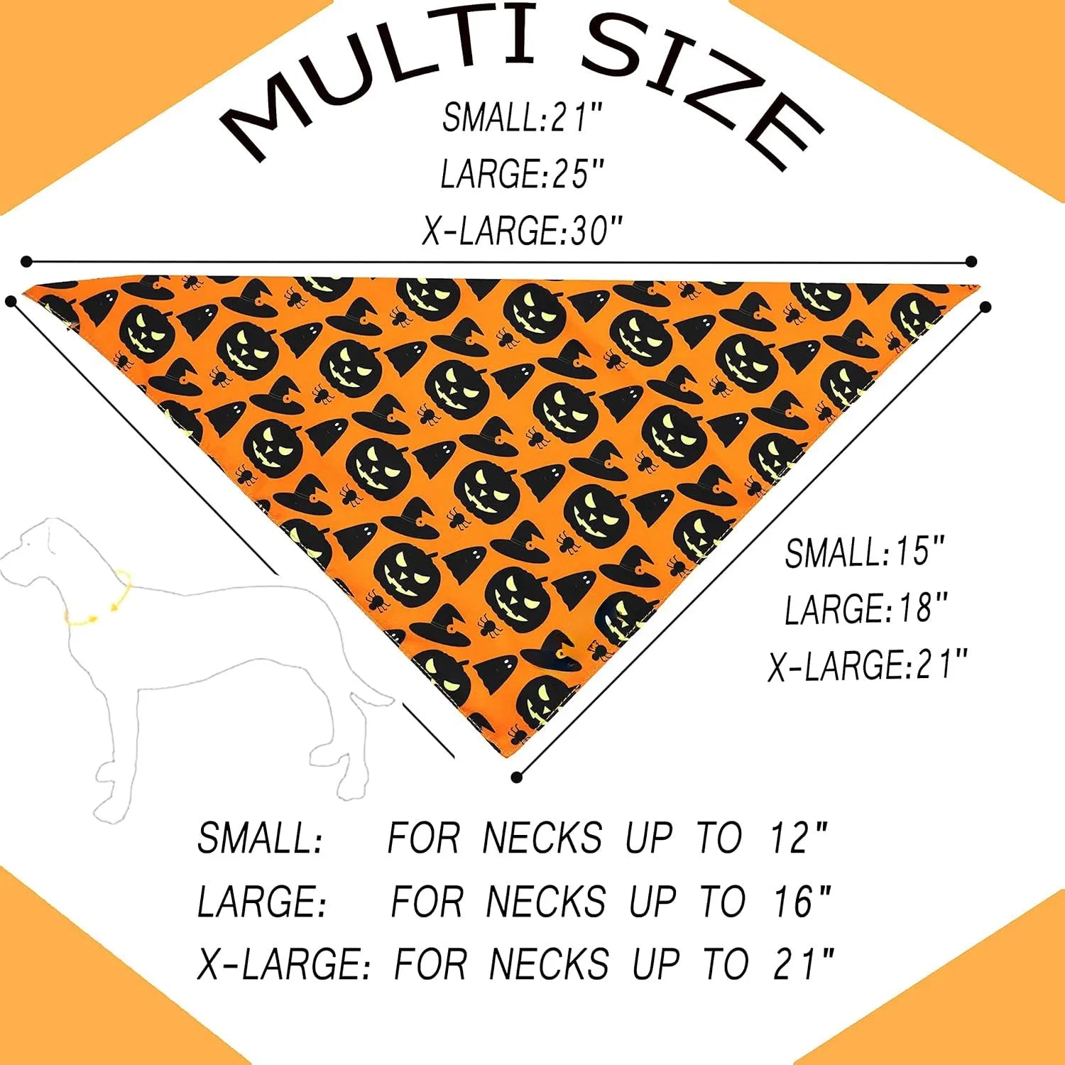 Halloween dog bandana showing reversible pumpkin and spider web patterns with adjustable neck closure