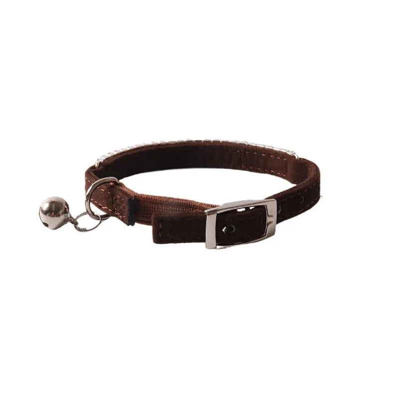Flocking elastic cat collar with gang drill decoration in multiple colour options
