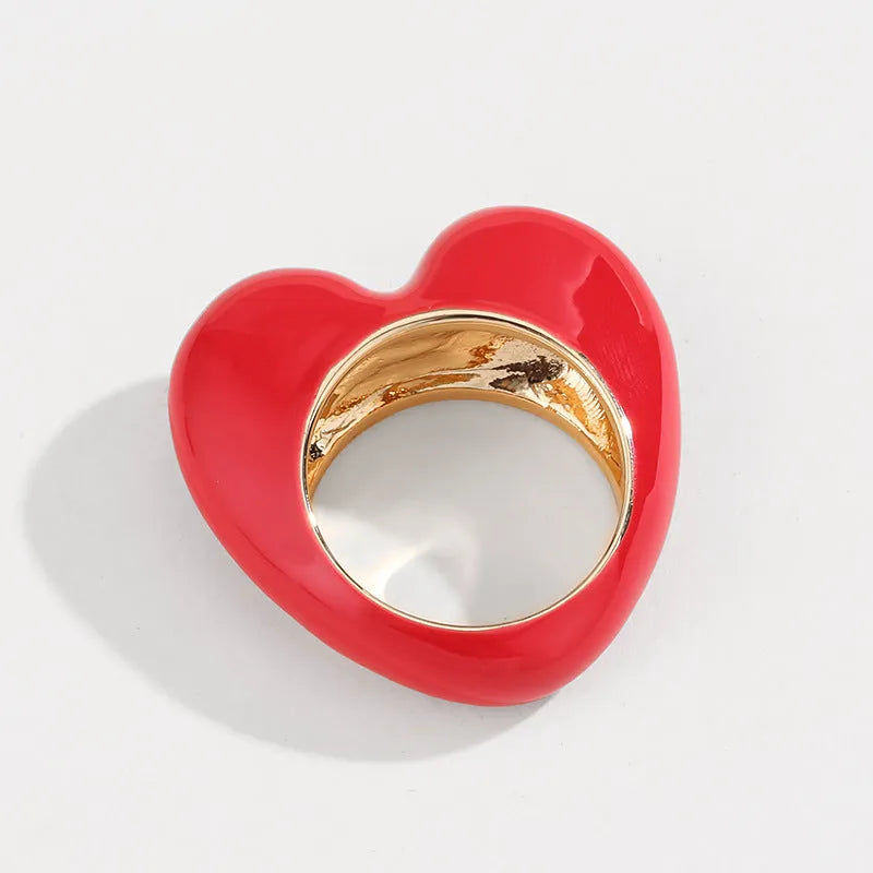 Original design three-dimensional enamel heart ring in zinc alloy showing colour options
