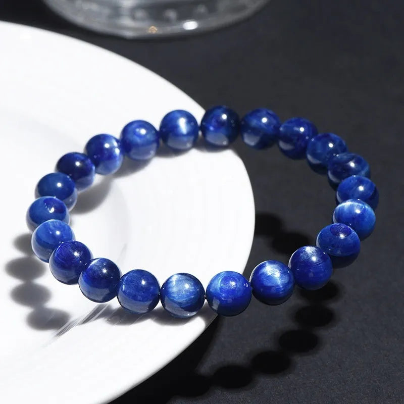 Original design blue crystal ball bracelet with Ruyi element in geometric shape on wrist