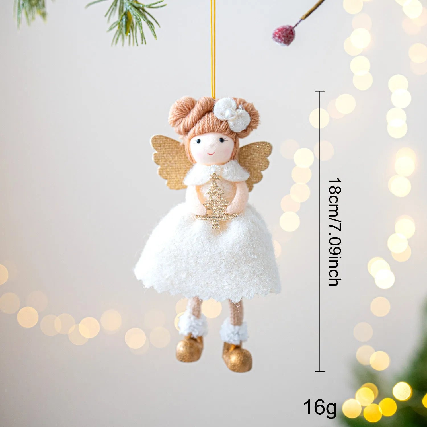 Soft pink and white cloth angel wings plush pendant Christmas tree ornament.