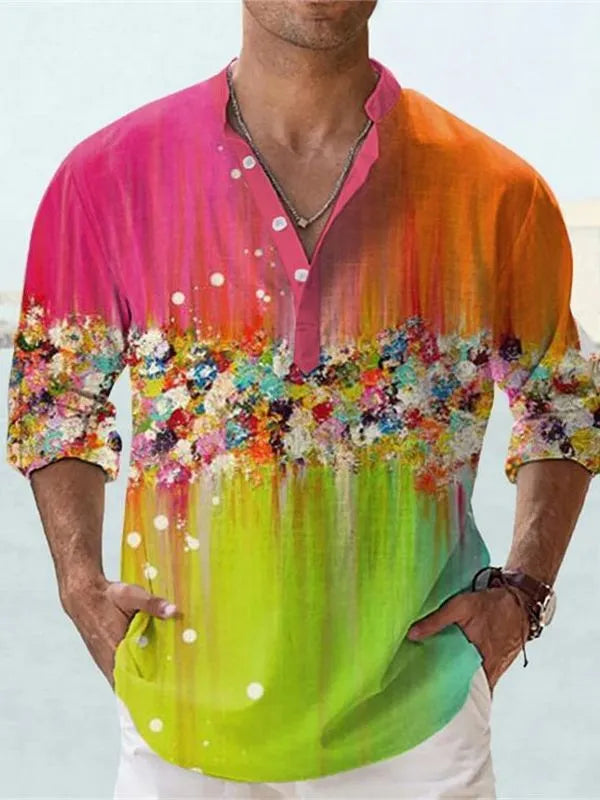 Bamboo hemp short sleeve shirt with 3D digital thermal transfer striped pattern in British style