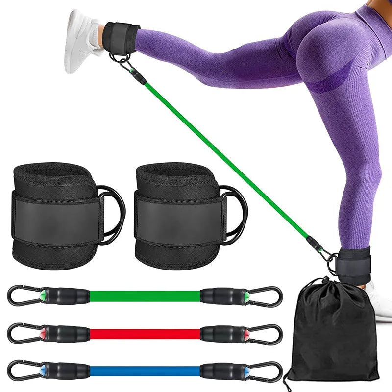 TPE leg resistance band set with ankle buckles and foot loops for hip lifting and fitness exercises