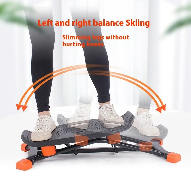 Black mini fitness skiing machine JS101A model with elastic hand straps for indoor exercise