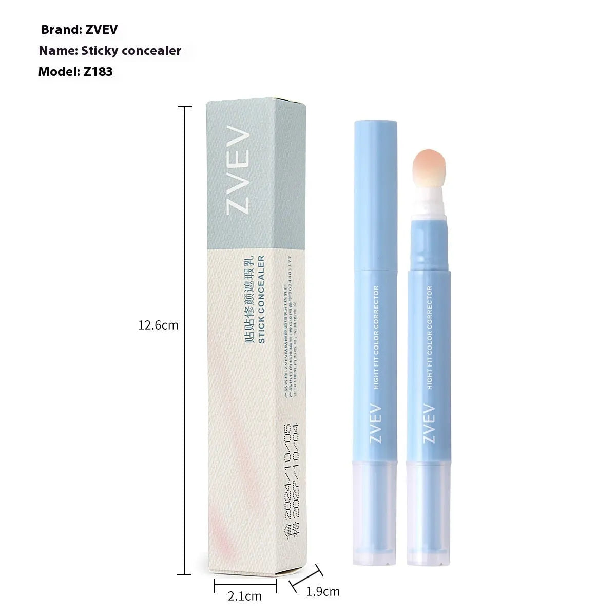 Concealer pen with sponge brush head applicator shown in brightening skin, pink flesh and flesh colour options