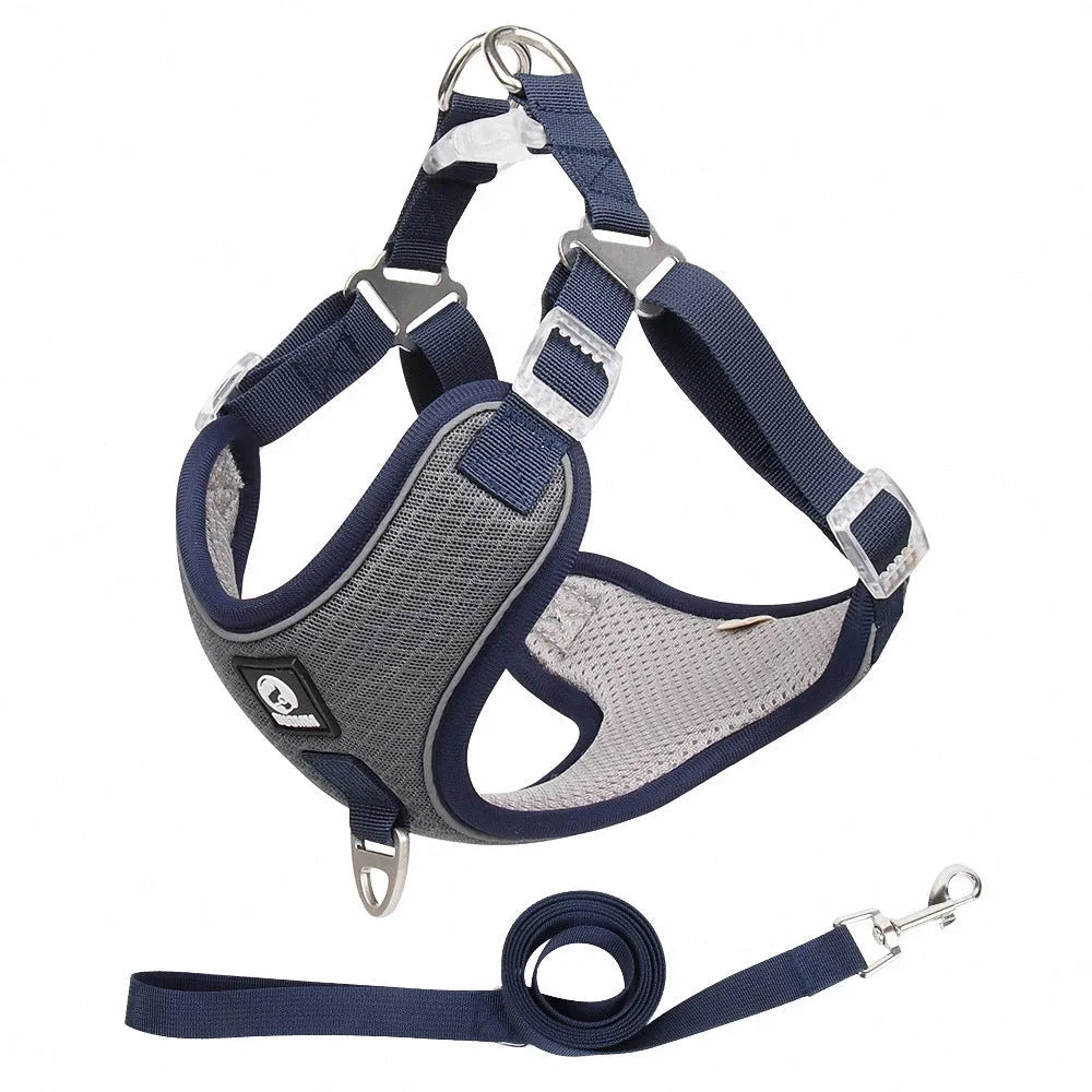 Adjustable polyester dog harness with reflective piping in black colour for small to medium dogs