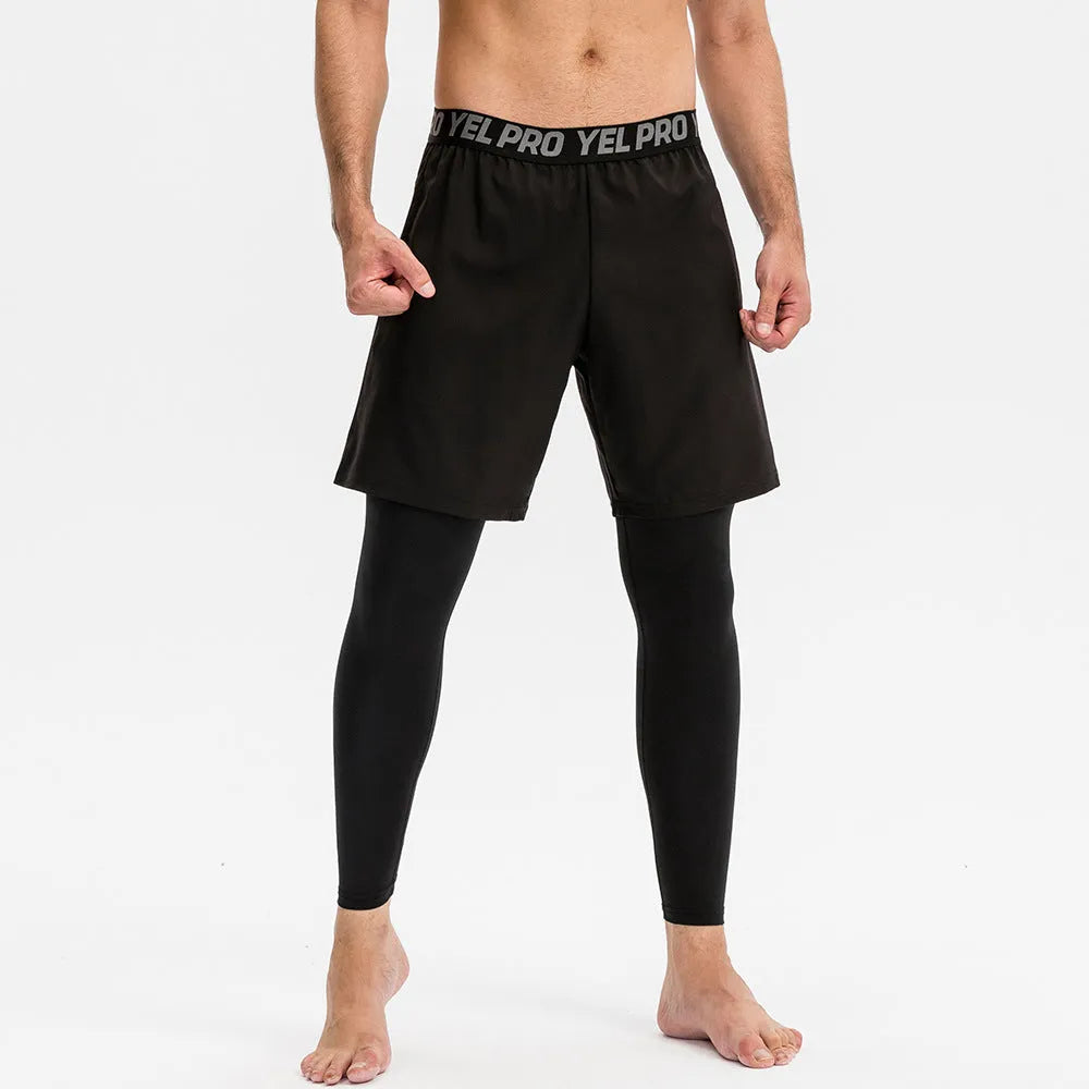 Men's grey quick-drying high elasticity tight fitness trousers for running and gym
