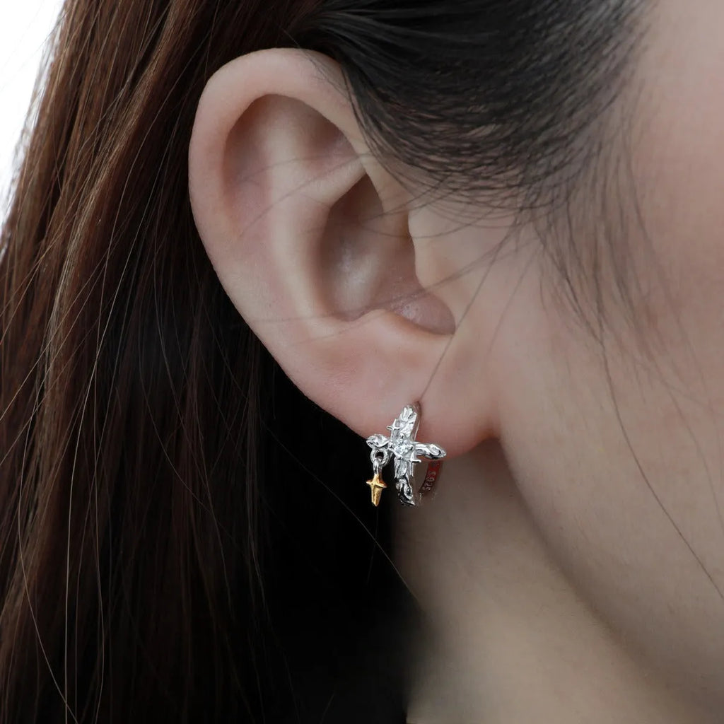 925 sterling silver cross earrings with geometric shape and white gold colour electroplated finish