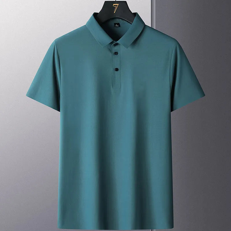 Men's non-ironing solid colour short sleeve business casual top in nylon fabric