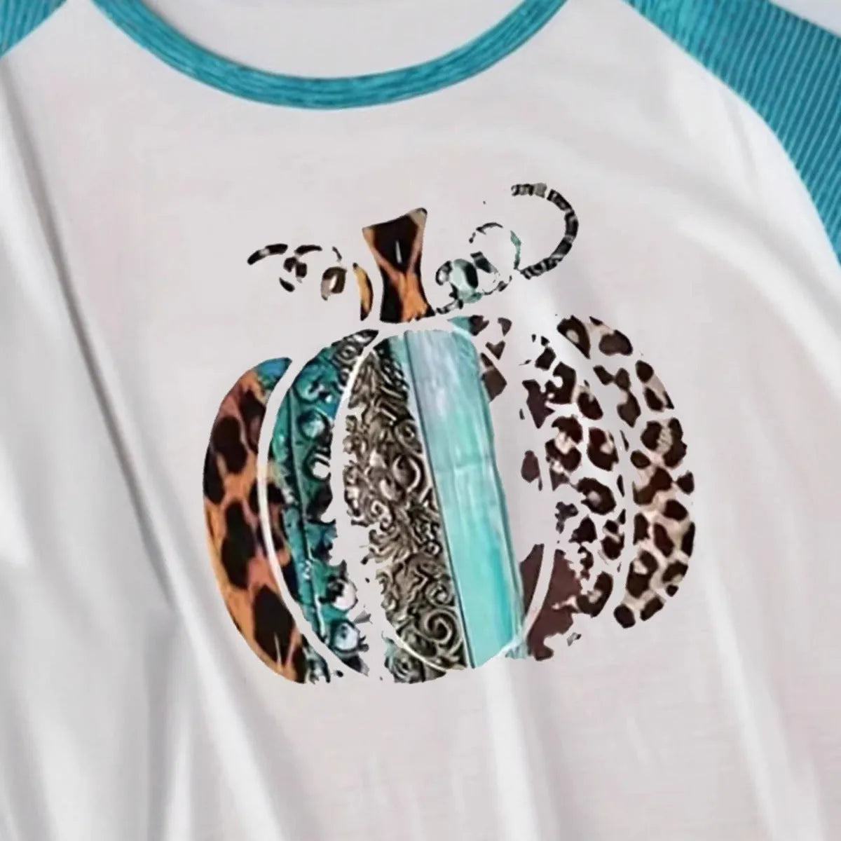 Sky blue Halloween T-shirt with white 3D printed pumpkin design in regular fit pullover style