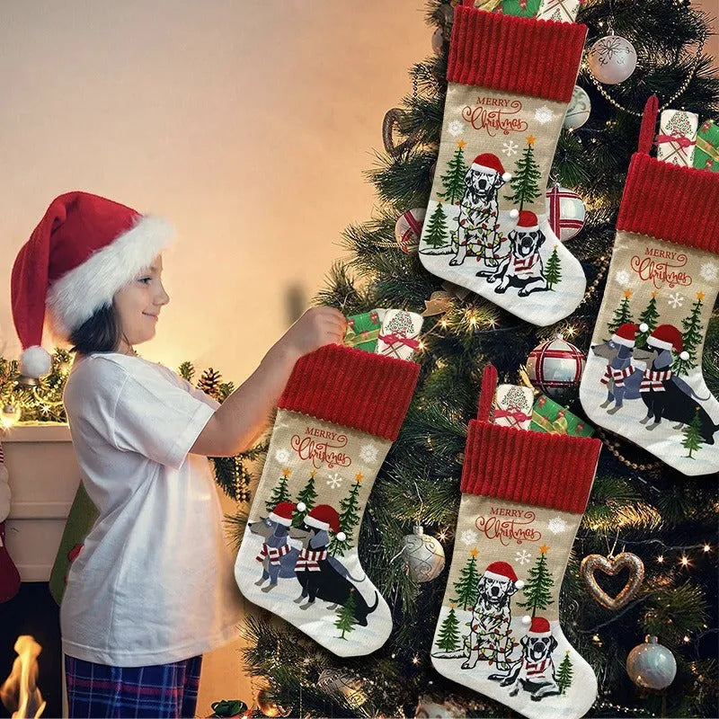 Cloth Christmas tree pendant ornament with pet and gift motifs measuring 46 by 28 centimetres