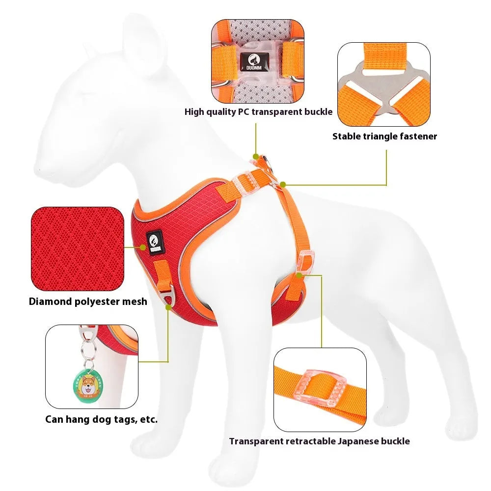 Adjustable polyester dog harness with reflective piping in black colour for small to medium dogs