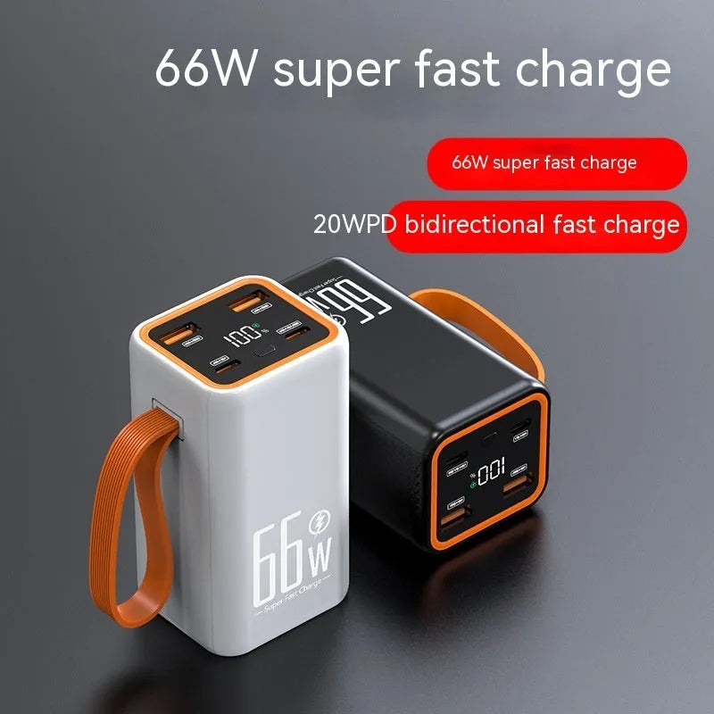 PD66W fast charge 20000mAh power bank in black or white plastic case