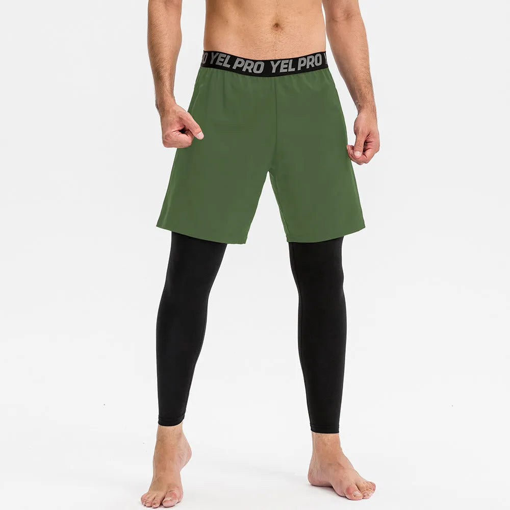Men's grey quick-drying high elasticity tight fitness trousers for running and gym