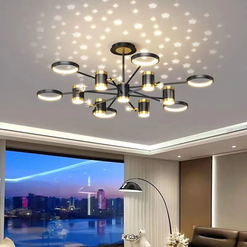 Black iron pendant chandelier with Nordic star design and 13 LED light heads