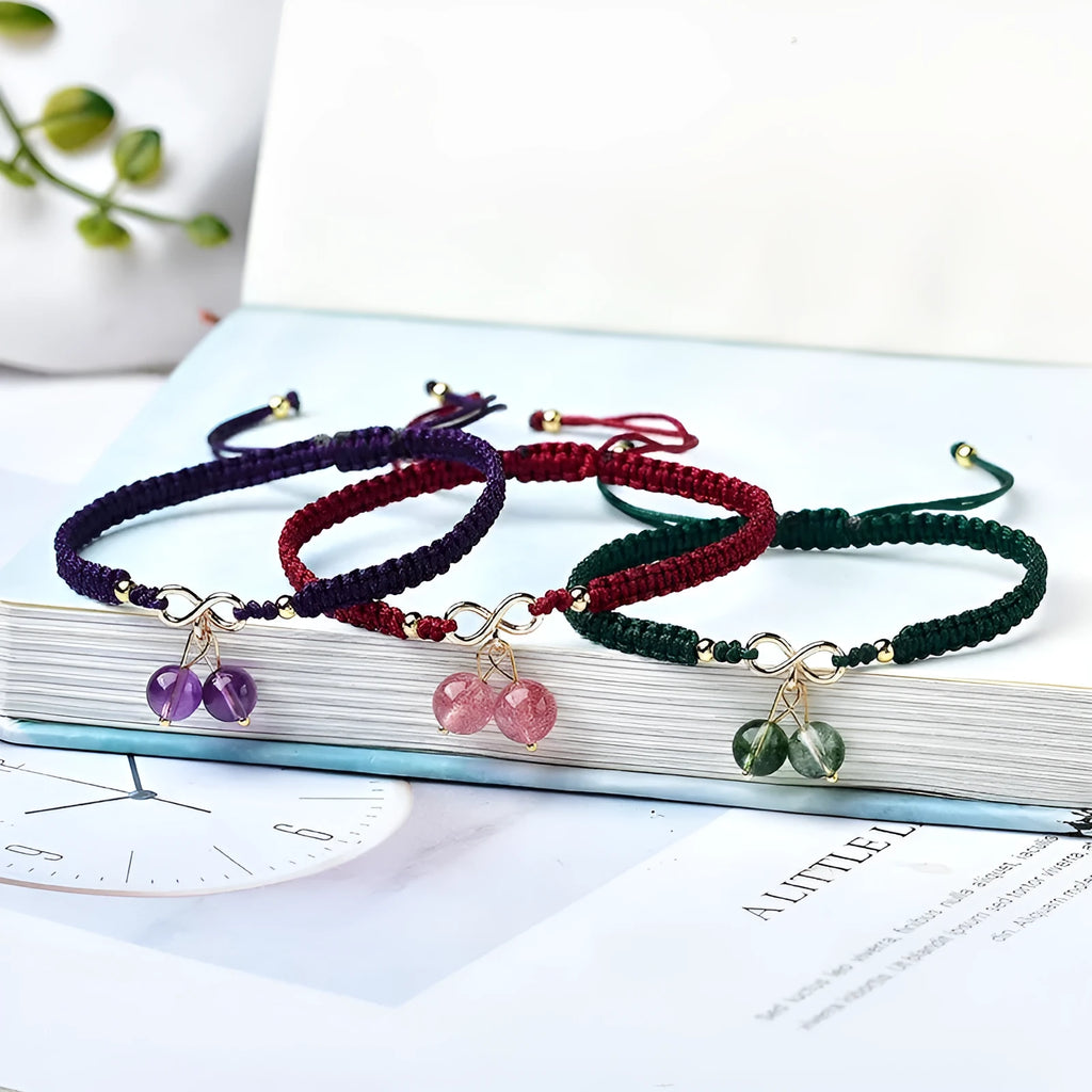Natural Strawberry Quartz crystal bracelet with fruit-shaped design and adjustable length for women