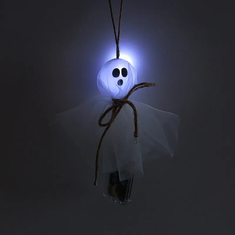 Halloween ghost-themed LED string lights with colourful beads and a battery box for cord-free decoration.