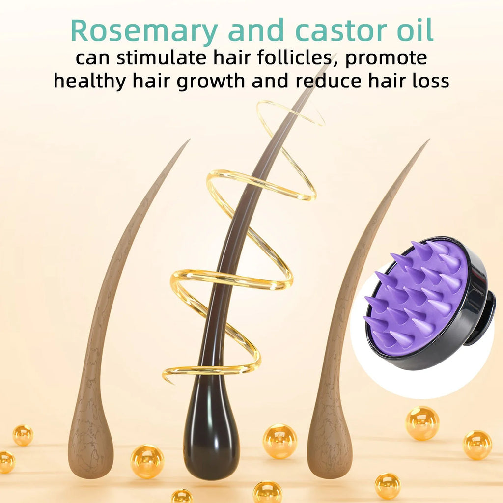 118ml bright yellow hair treatment oil bottle with included massage brush for scalp application
