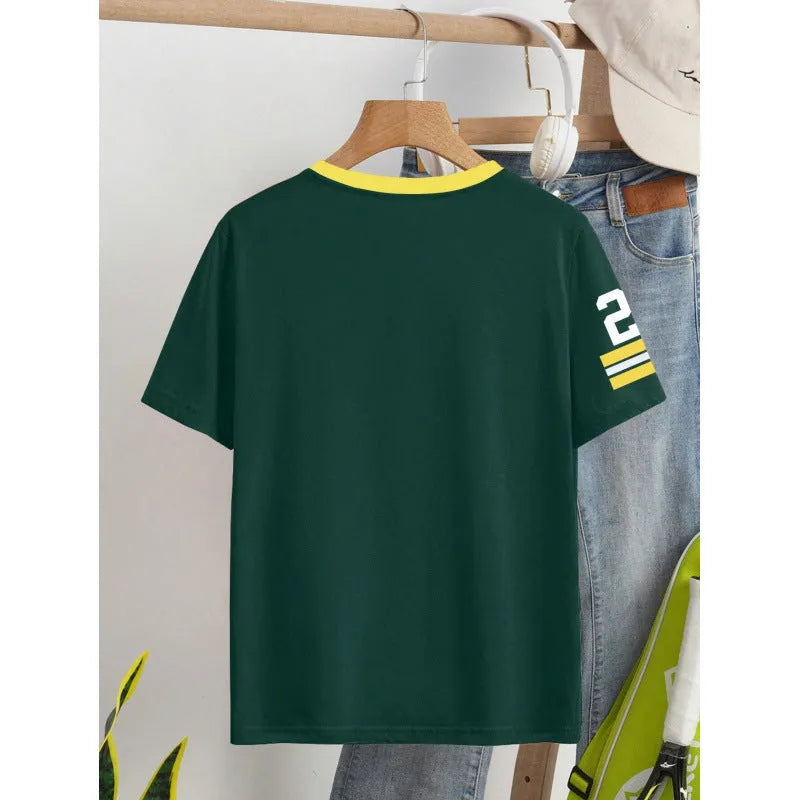 Loose fit cotton t-shirt with digital printed contrasting colour design in red or green options