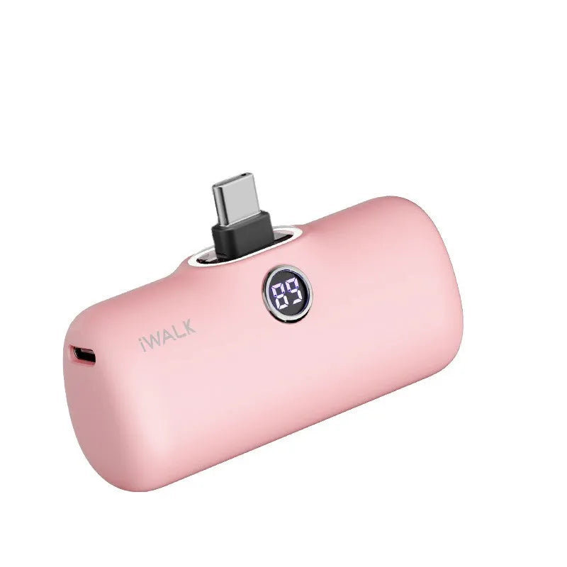 Mini lipstick portable power bank showing colour options and compact dimensions