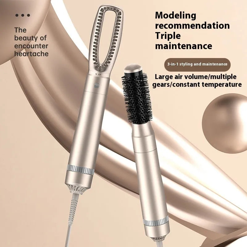 Champagne gold 5-in-1 hot air comb hair curler and straightener with 1000W power
