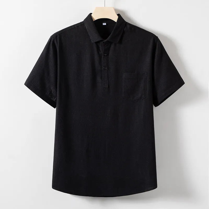 Men's linen blend t-shirt with loose lapels and short sleeves in solid colours